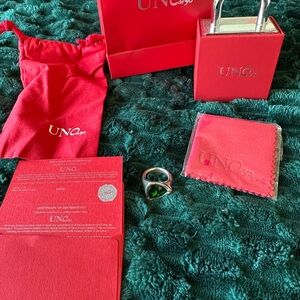 Uno De 50 Silver Ring with Green Stone